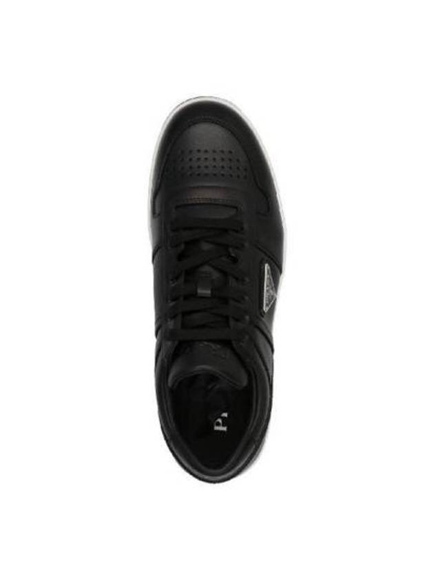 Downtown Triangle Logo Leather Low Top Sneakers Black - PRADA - BALAAN 4