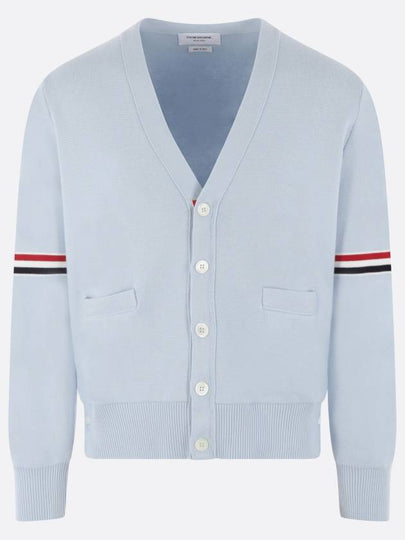 Milano Stitch Sprite Armband Cotton V-neck Cardigan Light Blue - THOM BROWNE - BALAAN 2