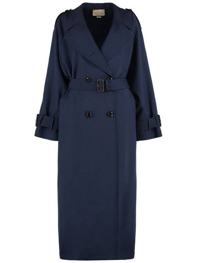 Double Breasted Wool Trench Coat Blue - GUCCI - BALAAN 2