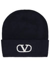 V Logo Turn-Up Wool Beanie Navy - VALENTINO - BALAAN 2