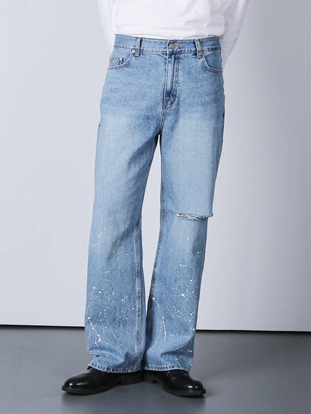 Wide Fit Knife Cut Paint Splatter Denim - KND - BALAAN 3