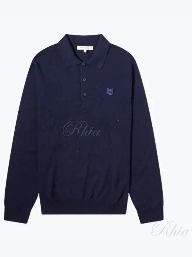 Fox Motif Knitted Polo Shirt Ink Blue - MAISON KITSUNE - BALAAN 2