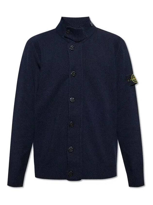 Wappen High Neck Button Up Wool Cardigan Navy - STONE ISLAND - BALAAN 2