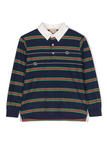 Kids Stripe Polo Shirt Navy - GUCCI - BALAAN 1