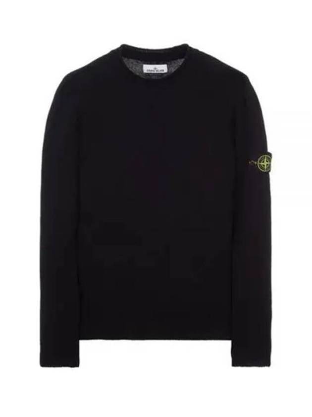 Men's Waffen Patch Crew Neck Raw Cotton Knit Top Black - STONE ISLAND - BALAAN 2