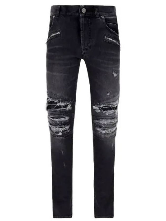 cut-out zipper pocket straight jeans black - BALMAIN - 2