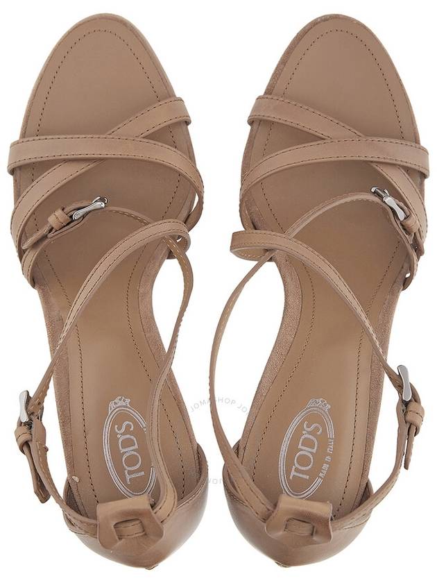 Leather Sandals Heel Light Tobacco - TOD'S - BALAAN 4