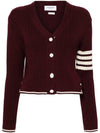 4 Bar Cable Wool Crop Cardigan Red - THOM BROWNE - BALAAN 3