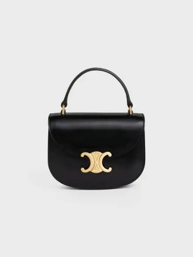 Besace Clea Triomphe Small Shiny Calfskin Tote Bag Black - CELINE - BALAAN 2