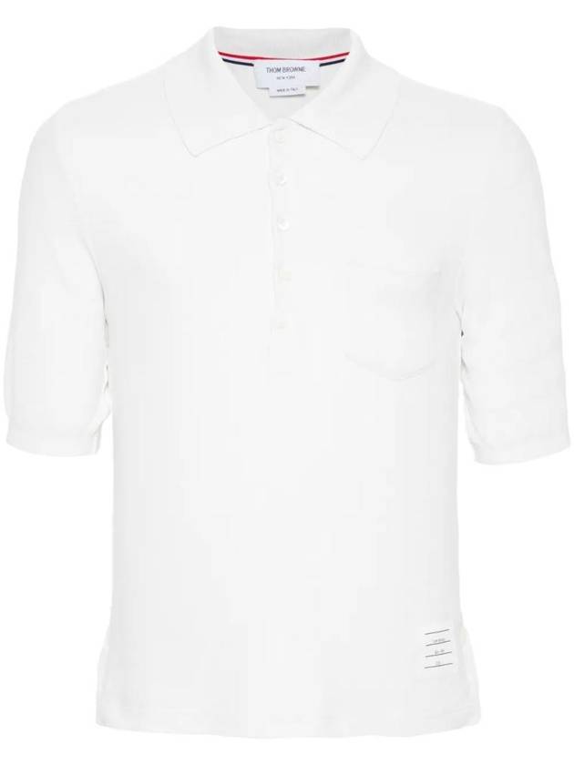 Pocket Silk Pique Polo Shirt White - THOM BROWNE - BALAAN 1