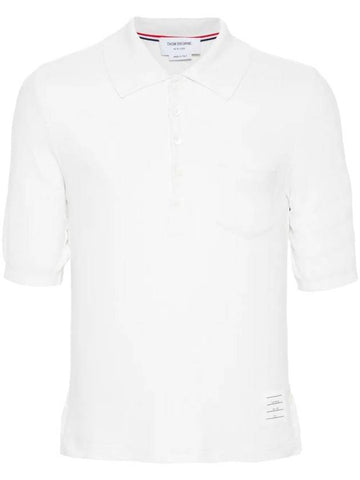 Pocket Silk Pique Polo Shirt White - THOM BROWNE - BALAAN 1