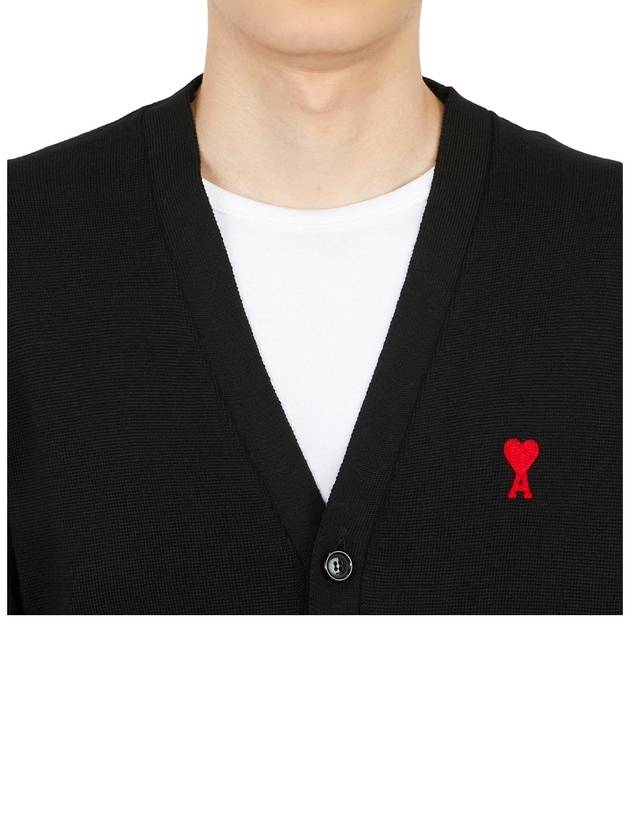 Heart Logo Merino Wool Cardigan Black - AMI - BALAAN 6