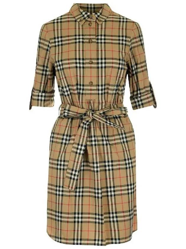 Vintage Check Stretch Cotton Tie-Waist Shirt Dress Beige - BURBERRY - BALAAN 3