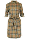 Vintage Check Stretch Cotton Tie-Waist Shirt Dress Beige - BURBERRY - BALAAN 3