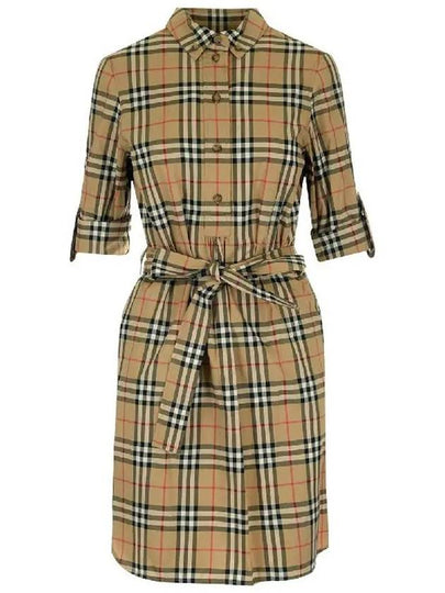 Vintage Check Stretch Cotton Tie-Waist Shirt Dress Beige - BURBERRY - BALAAN 2