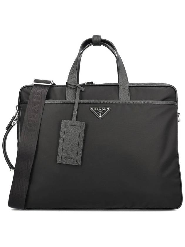 Re-Nylon Saffiano Leather Briefcase Black - PRADA - BALAAN 2