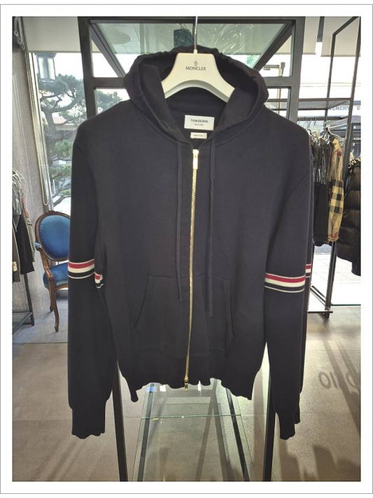 Cotton Milano Armband Zip Up Hoodie Navy - THOM BROWNE - BALAAN 2