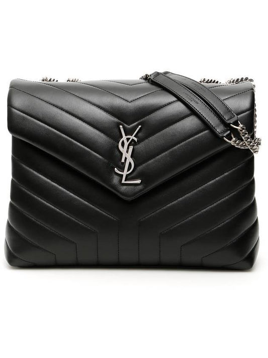 Silver Monogram Loulou Matelasse Y Leather Medium Shoulder Bag Black - SAINT LAURENT - BALAAN 1