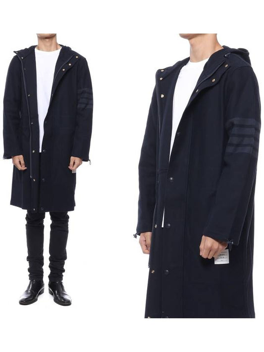 Men's Double Face Tech Twill Tonal 4-Bar Stripe Long Parka Navy - THOM BROWNE - BALAAN 2