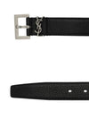 Grained Leather Silver Monogram Belt Black - SAINT LAURENT - BALAAN 4