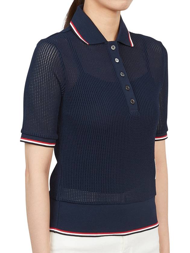 RWB Striped Short Sleeve Polo Shirt Navy - THOM BROWNE - BALAAN 6