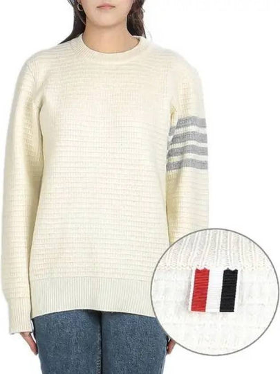 Women's 4 Bar Stripe Cashmere Pullover Knit Top White - THOM BROWNE - BALAAN 2