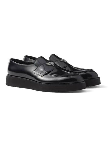 Triangle Logo Brushed Leather Loafers Black - PRADA - BALAAN 1