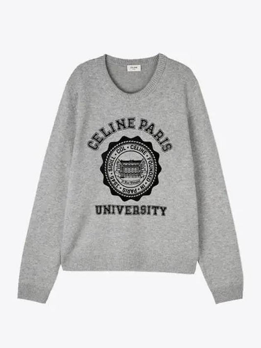 University Logo Cashmere Knit Top Gray - CELINE - BALAAN.
