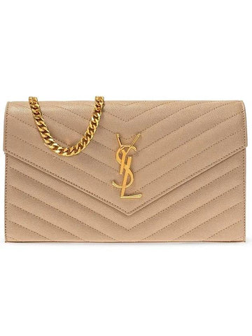 Monogram Matelasse Chain Shoulder Bag Beige - SAINT LAURENT - BALAAN 1