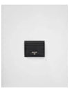 Prada Saffiano Triangle Logo Silver Card Wallet Black - PRADA - BALAAN 2