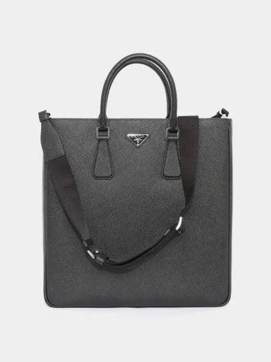 Triangle Logo Saffiano Tote Bag Black - PRADA - BALAAN 2