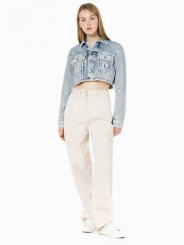 JEANS Women s Ivory Straight Fit High Rise Cotton Cargo Pants J221297 ACF - CALVIN KLEIN - BALAAN 1