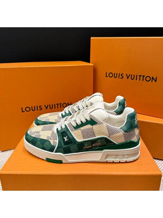 Men's LV Trainer Sneakers Calfskin Damier Green - LOUIS VUITTON - BALAAN 2