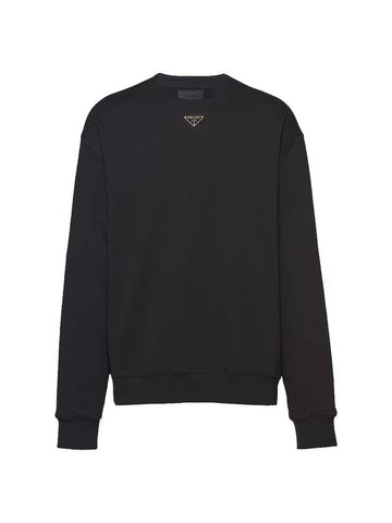 Oversized Cotton Sweatshirt With Triangle Logo Black - PRADA - BALAAN 1