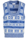 Women s Logo Jacquard Knit Vest Top Blue K2109 695 - GANNI - BALAAN 1