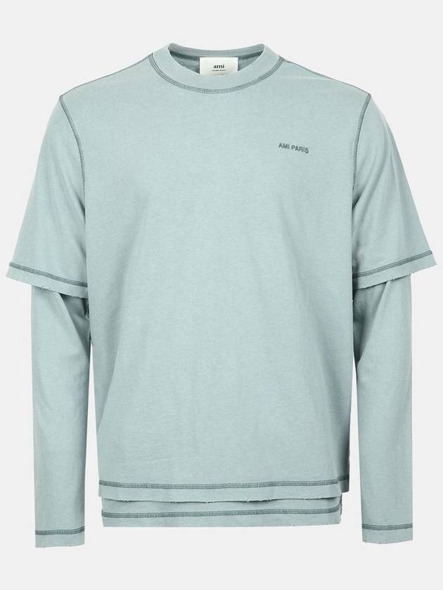 Fade-Out Long Sleeve T-Shirt Light Blue - AMI - BALAAN 2