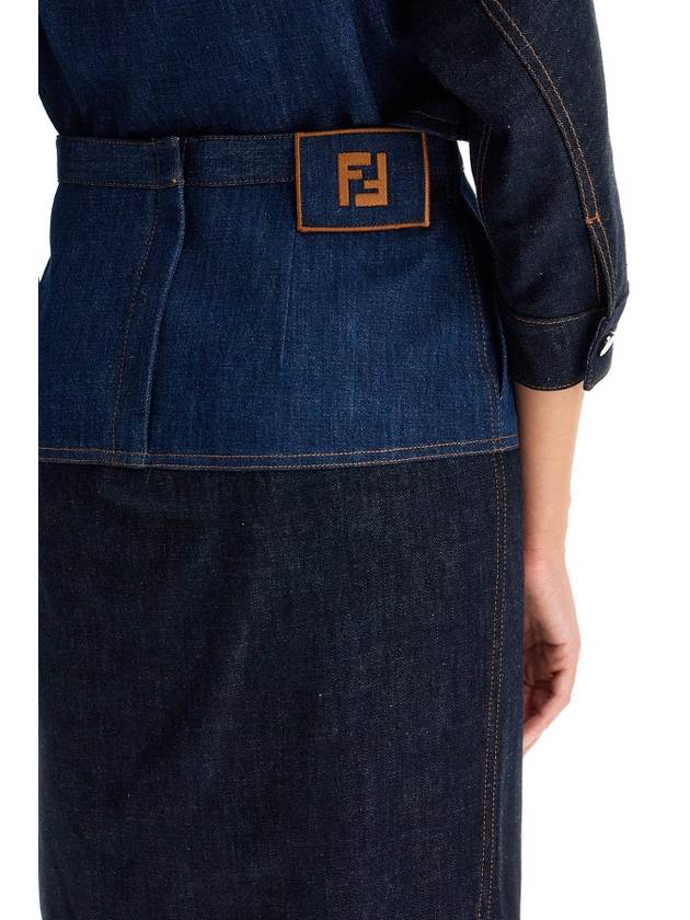 Two Tone Denim Pencil Skirt Blue - FENDI - BALAAN 5