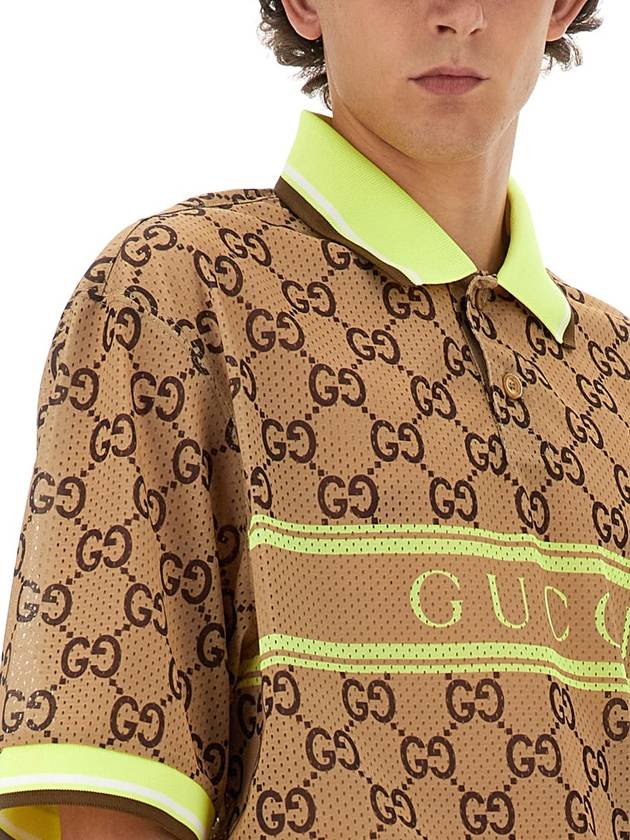 GG Print Polo Shirt Beige Ebony - GUCCI - BALAAN 5