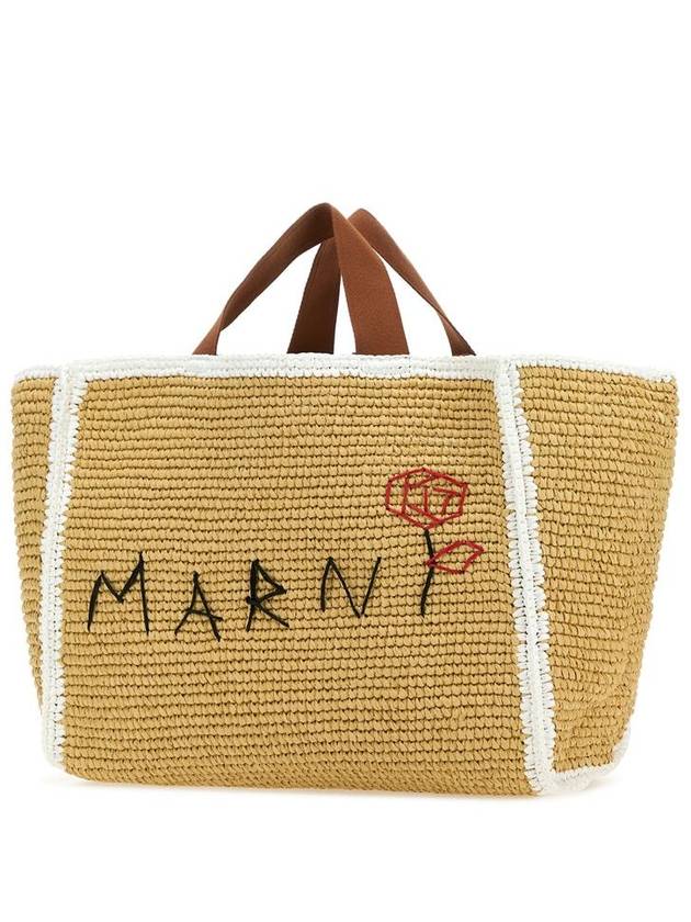 Medium Raffia Shopper Tote Bag Beige - MARNI - BALAAN 3