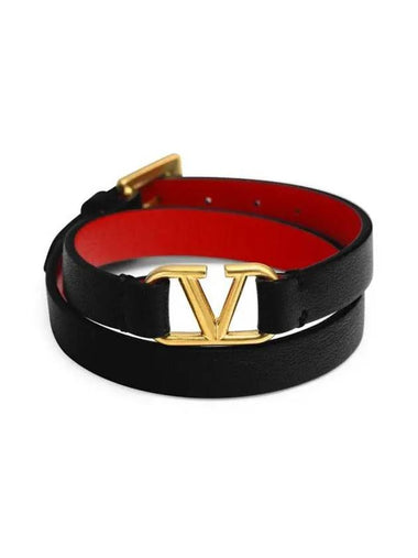 V Logo Leather Bracelet Black - VALENTINO - BALAAN 1