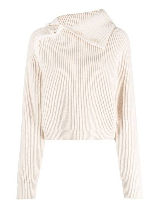 La Maille Vega Asymmetric Mock Neck Wool Knit Top Light Beige - JACQUEMUS - BALAAN 2