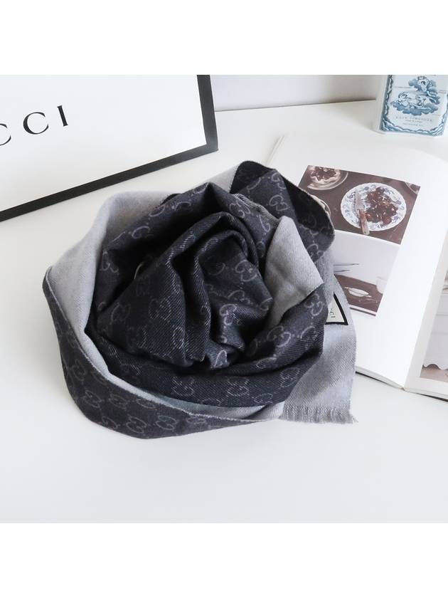 GG jacquard wool scarf black - GUCCI - BALAAN.