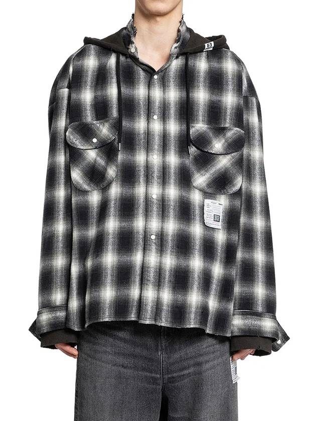 Check Hooded Long Sleeve Shirt Black - MAISON MIHARA YASUHIRO - BALAAN 1