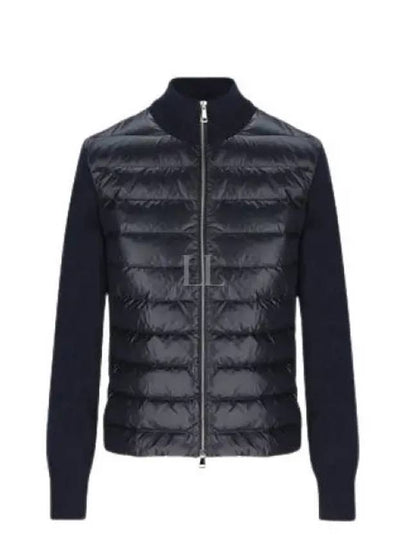 Logo Padded Wool Cardigan Navy - MONCLER - BALAAN 2