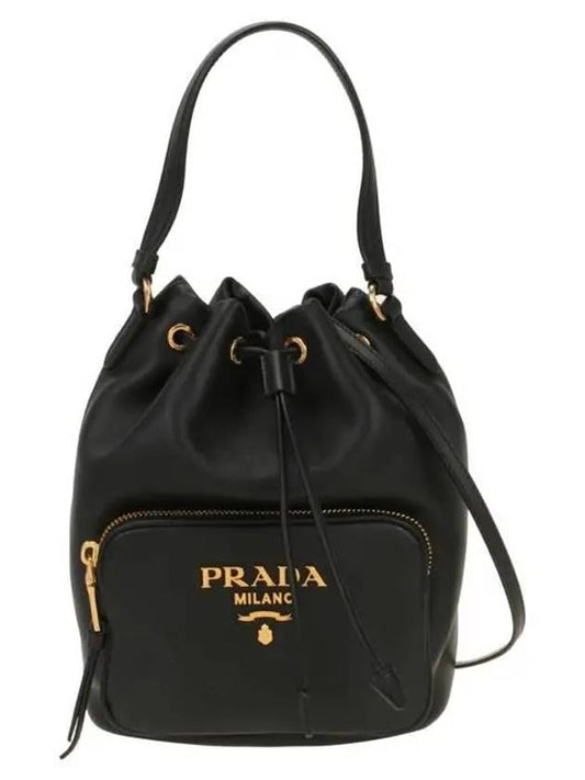 Vitello gold logo bucket bag black - PRADA - BALAAN 1
