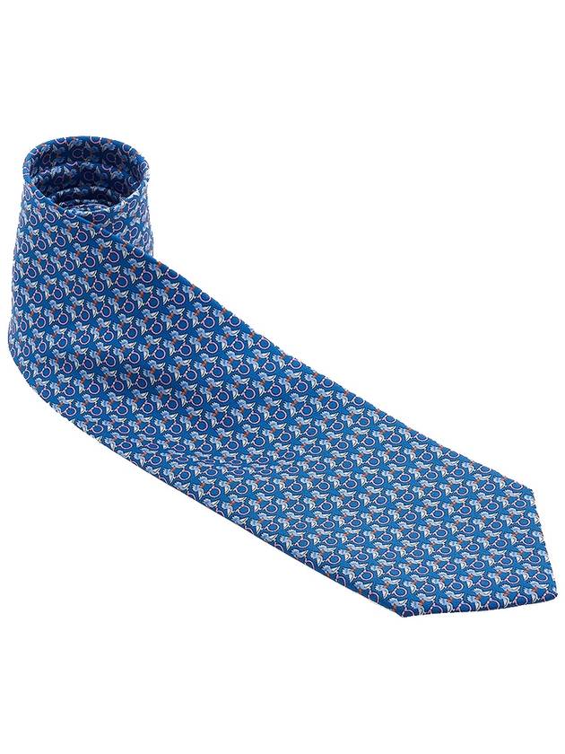 Ferragamo Men's Hoopoe Print Silk Tie 35 0813 BLUE LOGHI ARANCIO 0757904 - SALVATORE FERRAGAMO - BALAAN 2