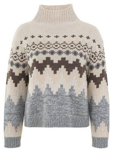 Jacquard Pattern Wool Turtleneck Beige - WEEKEND MAX MARA - BALAAN 1