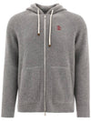 Rib Knit Cashmere Zip-Up Hoodie Light Grey - BRUNELLO CUCINELLI - BALAAN 1