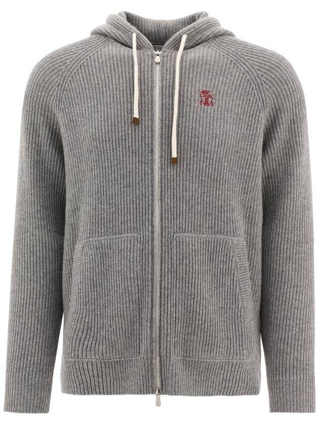 Cashmere English Rib Knit Hooded Cardigan Light Gray - BRUNELLO CUCINELLI - BALAAN 1