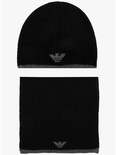 Logo Muffler Beanie Set Black - EMPORIO ARMANI - BALAAN 2